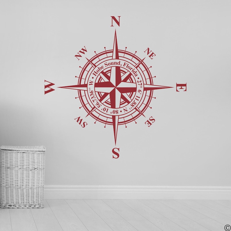 Vinilo decorativo personalizable de rosa de los vientos: añadir coordenadas K771 imagen 8