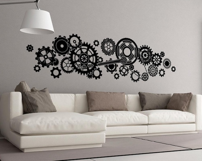 Steampunk Gears and Cogs Wall Decal, removable home, office, restaurant decor K598