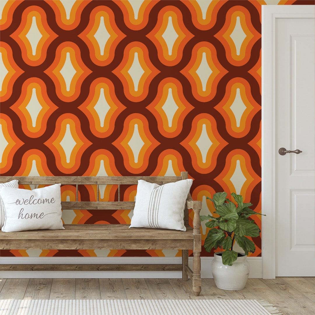 Peelnstick Wallpaper, Retro 70's Geometric Shapes Pattern, Printed