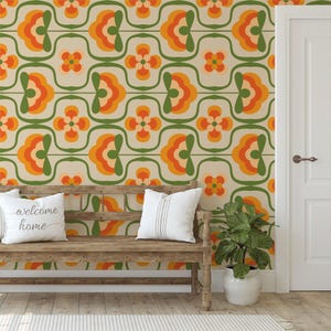 Retro 70s Floral Peel and Stick Wallpaper: Removable, Eco-Friendly Ink CM026