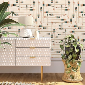 Peel-n-Stick Wallpaper, Lake House Paddles Pattern, printed with eco-friendly ink, self-adhesive and removable CM096