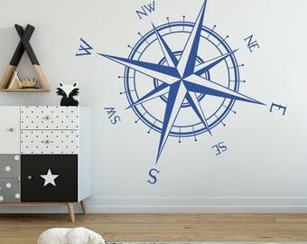 Compass Rose Vinyl Wall Decal “The Captain” Nautical Home Decor K514