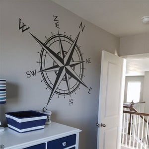 The Captain Compass Rose Wall or Ceiling Decal, medallion, world map art, home decor, nautical nursery sticker K514 image 5
