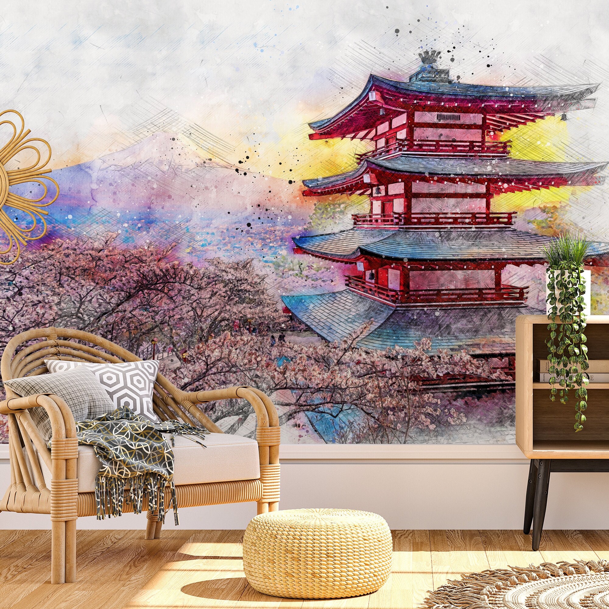 Papel pintado autoadhesivo de PVC con tinta china, pintura de pájaros y  plantas, papel pintado despegar y pegar, para pared, póster de pared