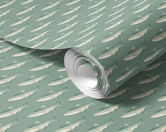 Green Fish Peel and Stick Wallpaper: Lake House Removable Wall Decor CM097
