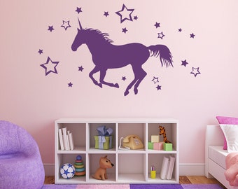 Unicorn with Stars Wall Decal for nurseries and fairytale themed rooms K177