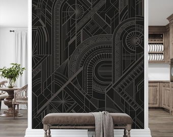Art Deco Peel-n-Stick Wall Mural, Dark Grey (Removable, Repositionable) M028