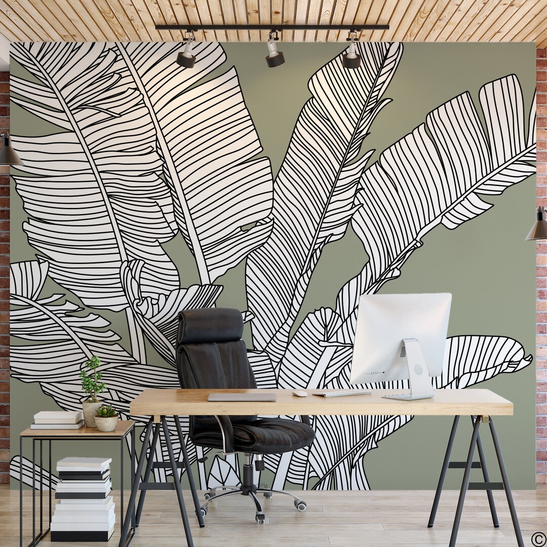 Bird of Paradise Wall Mural in Sage Green Background Color, Self ...