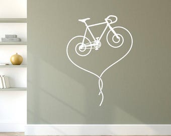 Fixed Gear Bicycle Heart Vinyl Wall Decal K622-W