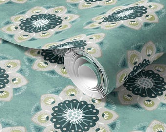 Boho Green Floral Mandala Peel and Stick Wallpaper CM032