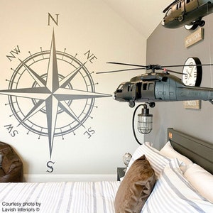 The Captain Compass Rose Wall or Ceiling Decal, medallion, world map art, home decor, nautical nursery sticker K514 image 2