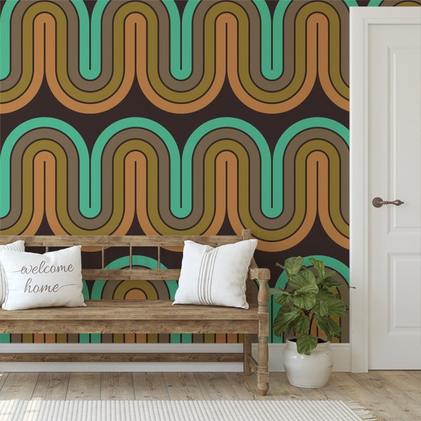 Peel-n-Stick Wallpaper, Retro 70's Wavy Line Pattern, printed with eco-friendly ink, self-adhesive and removable CM087