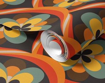 Peel-n-Stick Wallpaper, Retro 70's Flower Pattern, printed with eco-friendly ink, self-adhesive and removable CM100