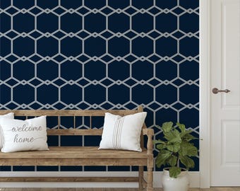 Navy Blue And Light Grey Geometric Hexagon Peel and Stick Wallpaper W079