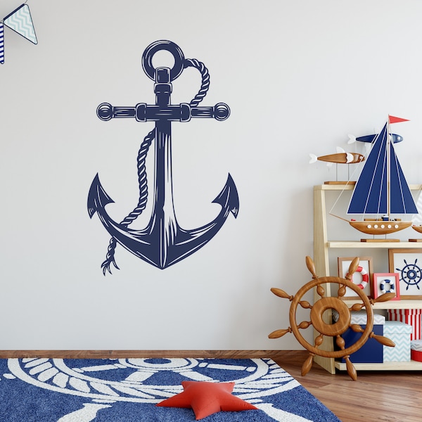 Nautical Charm: Ship's Anchor with Detailed Rope Wall Decal - Perfect for Maritime Home Decor K883