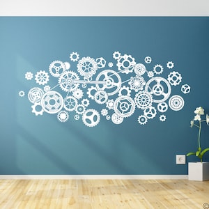 Steampunk Gears Wall Decal, fits smooth interior painted drywall and other smooth surfaces K742