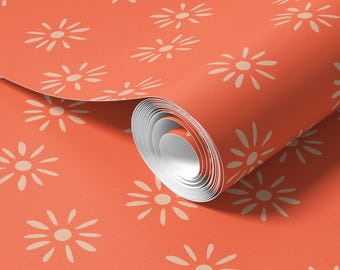 Boho Floral Peel and Stick Wallpaper: Slammin' Salmon, Eco-Friendly Ink CM065