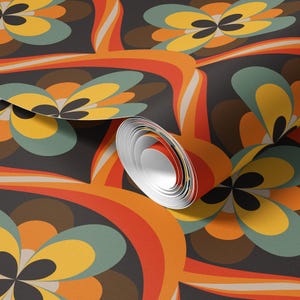 Retro 70s Floral Peel and Stick Wallpaper: Removable, Eco-Friendly Ink CM100