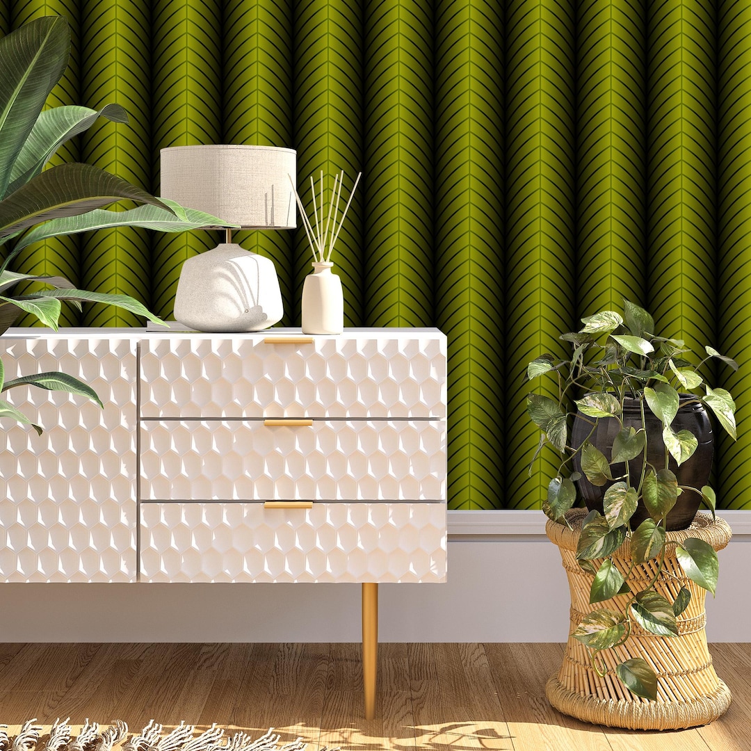 Art Deco Peel and Stick Wallpaper: Striped Green Gradient Geometric ...