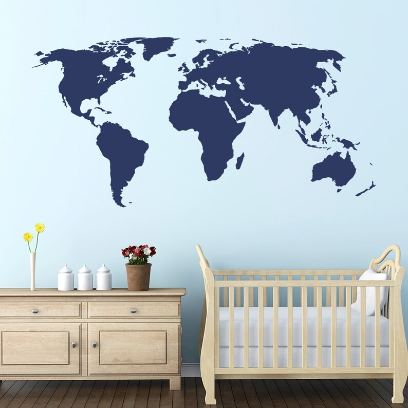 World Map Wall Decal Vinyl Wall Sticker Decals Home Decor Art Etsy