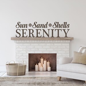 Sun Sand Shells Serenity Wall Decal Quote, nautical wall art and home decor L136