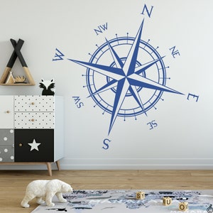 The Captain Compass Rose Wall or Ceiling Decal, medallion, world map art, home decor, nautical nursery sticker K514 image 3