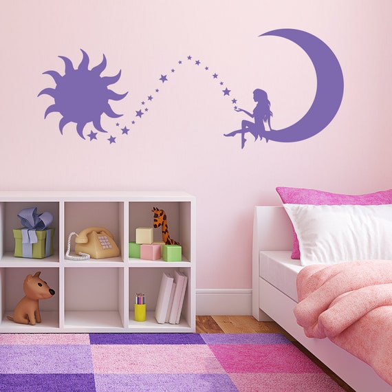 kid/'s room living room playroom more K636 Girl holding on to a flying Dragon over a Fairytale Castle Vinyl Wall Decal for nursery