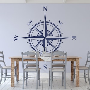 Compass Rose Wall Decal: “The Charles” Nautical World Map Art K552
