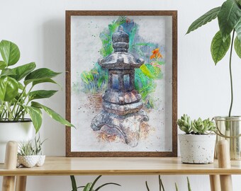 Japanese Stone Lantern Print, printed with eco-friendly Ink, pick your paper type P011