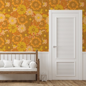 Peel-n-Stick Wallpaper, Retro 70&#39;s Flower Pattern, printed with eco-friendly ink, self-adhesive and removable CM015