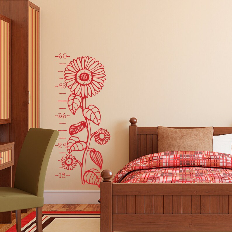 Flower Wall Art K617 Sunflowers Growth Ruler Vinyl Wall Decal Nursery