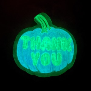 Glow in the Dark Blue Pumpkin Thank You Patch | Non-Verbal Trick or Treat patch | Autism Awareness Halloween  | Laminated Communication sign