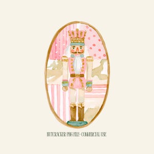 Preppy Nutcracker Christmas PNG – Pastel Pink Watercolor Holiday Clip Art, Commercial Use