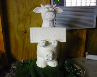Ready to Paint Ceramic Standing cow with sign