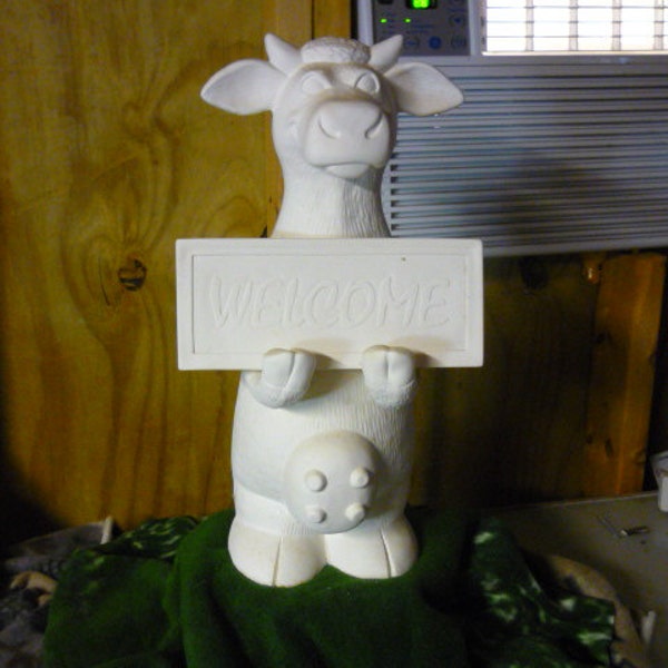 Ready to Paint Ceramic Standing cow with sign