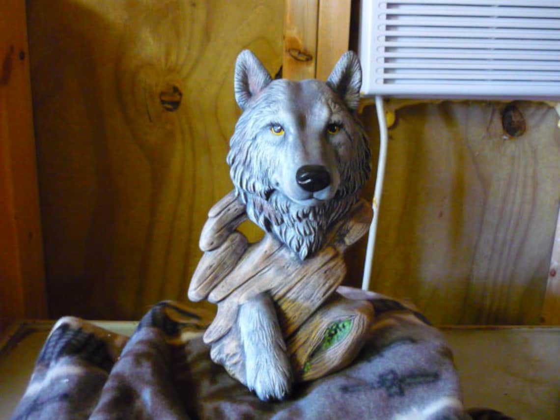 ceramic wolf statue
