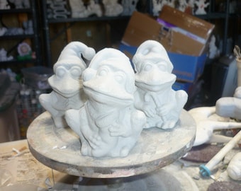 3 Frog Santa Ornaments  Ready to Paint