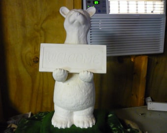 Ready to Paint Ceramic Standing Bear with sign