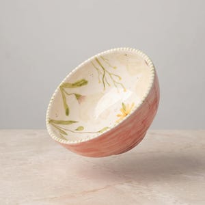 Hand-Painted Floral Ceramic Bowl, Artisan Pottery Serving Dish (6.5" Diameter)
