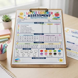 Preschool Assessment Checklist, Beginning of Year Pre-K and Kindergarten Skills Check Printable