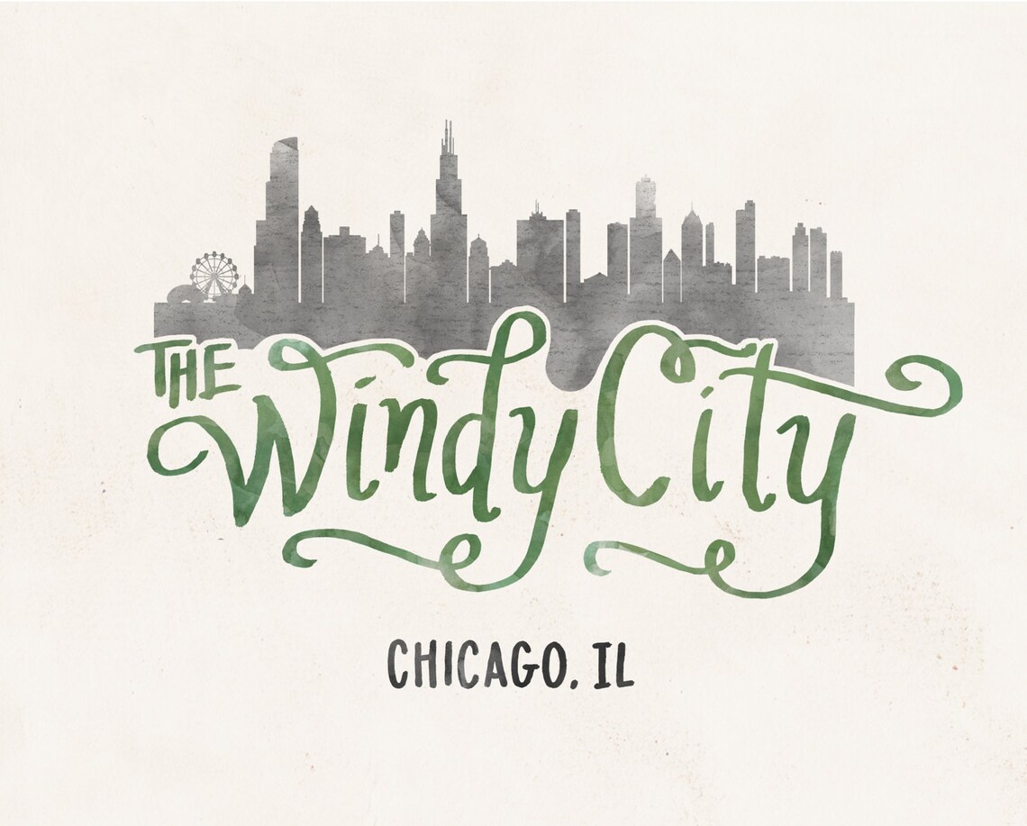 Chicago The Windy City hand lettering digital print // Quote Etsy
