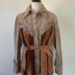 60's 70's Genuine tan/caramel/brown suede patchwork Jacket women's unisex S/M