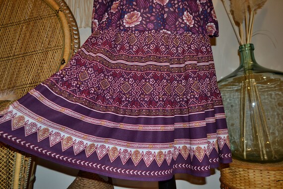 Vtg 60's 70's Boho Mod floral print purple sheer p