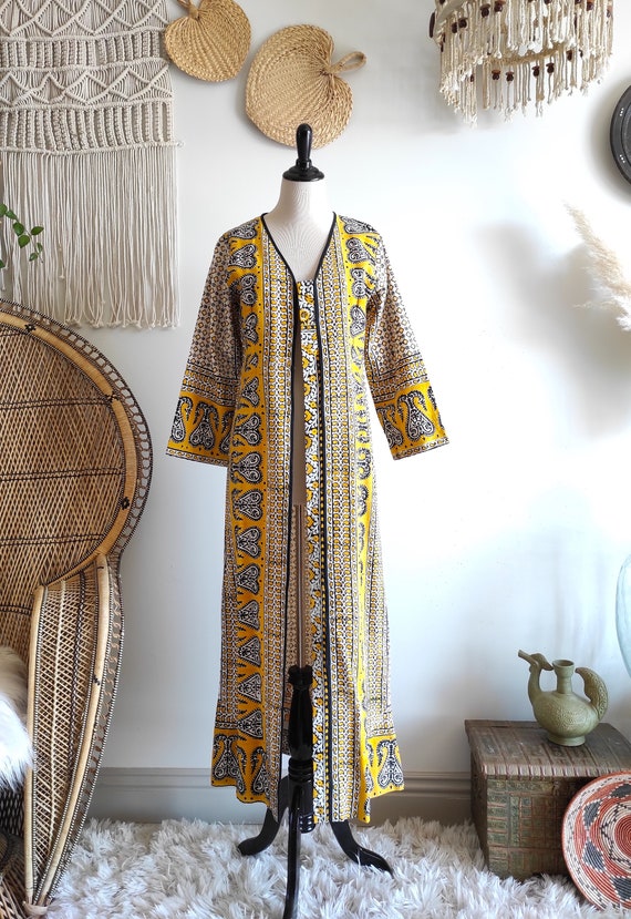 70's India Sundeep tapestry black/mustard yellow … - image 8