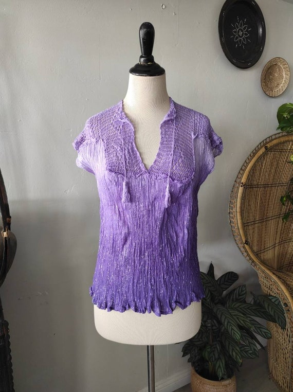 70's India NWOT Deadstock Boho Ombre purple sheer 