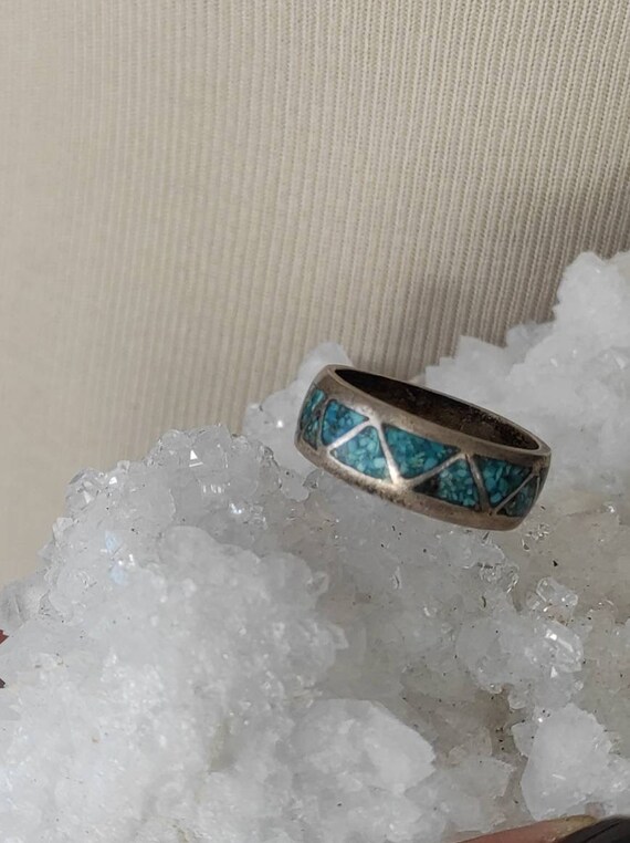 80's Native American Sterling silver green/blue T… - image 7