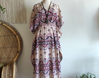 Boho Chic Vintage 70/'s Disco Fashion Maxi Skirt and Top with knitted Lurex Waist band and Trim