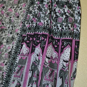 India Boho runway light breeze soft sheer cotton gauze grey pink floral Elephant block print plunging harem pants Jumpsuit dress S//L image 2