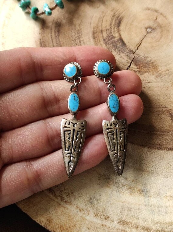 90's Mexico Arrowhead Hopi style sterling silver/… - image 5