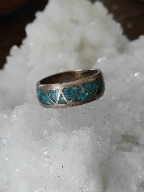 80's Native American Sterling silver green/blue T… - image 4